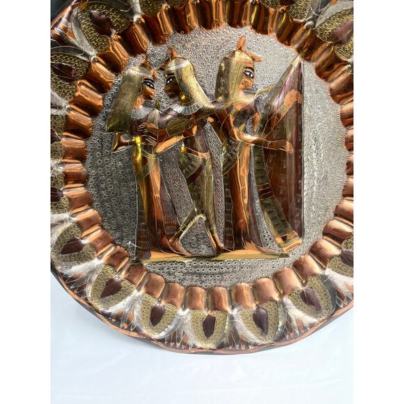 Vintage Egyptian Handmade Engraved Plate Pharaoh Musicians Wall Hanging 11.25" - Picture 9 of 12